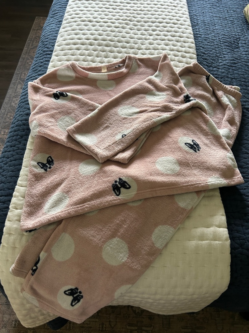 Cozy Pink Polka Dot Pajama Set with Boston Terrier Motif